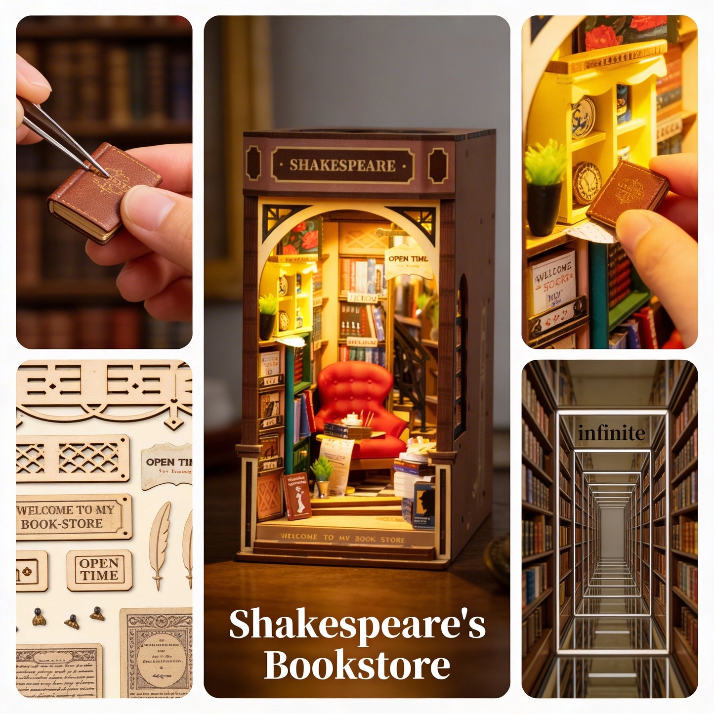 Book Nook Miniaturwelt mit warmweißem LED-Licht – Stimmungsvolle Atmosphäre