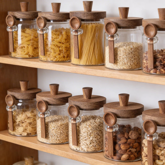Premium Vorratsglas Set (3-teilig) mit Holzdeckel – Luftdichte Aufbewahrung für Küche