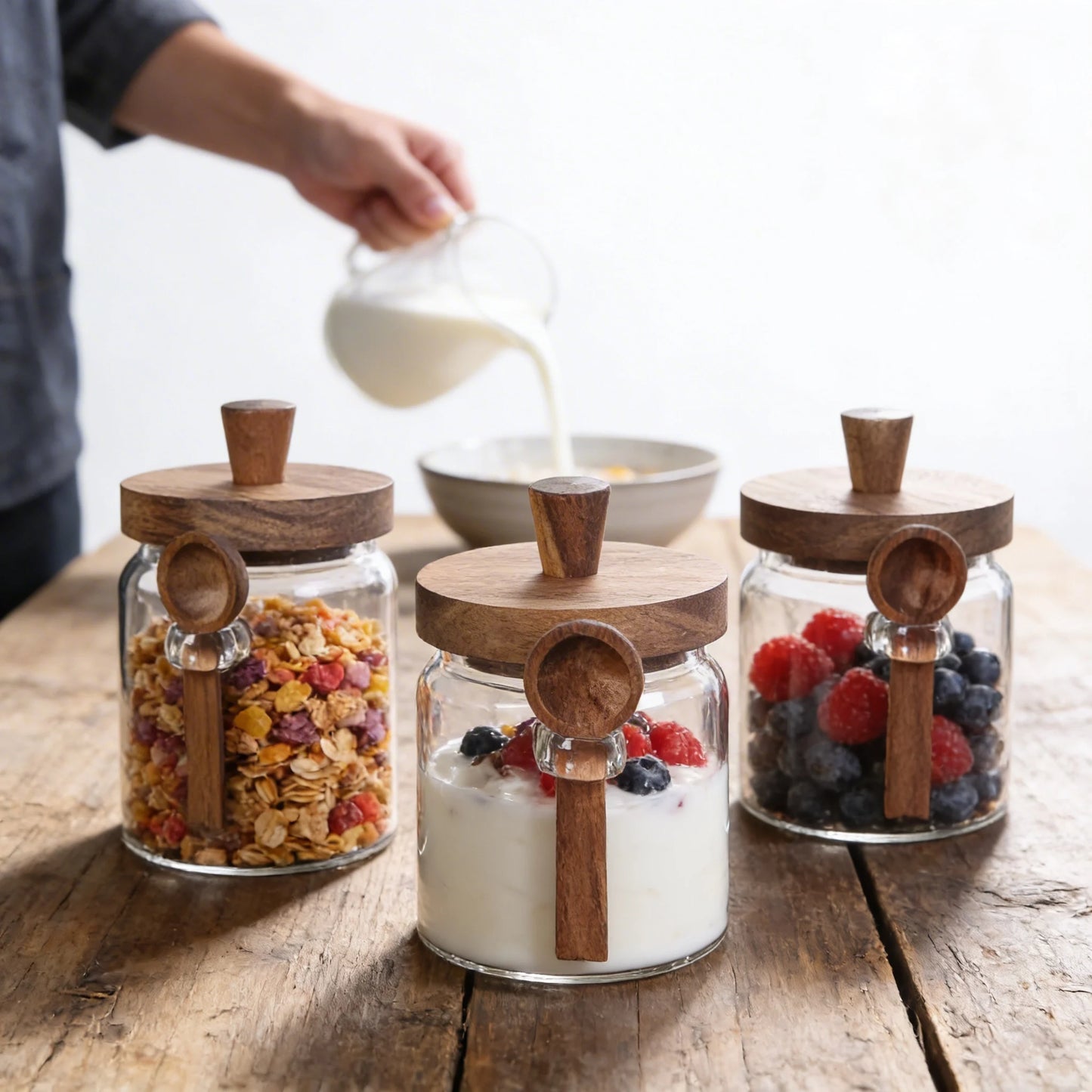 Premium Vorratsglas Set (3-teilig) mit Holzdeckel – Luftdichte Aufbewahrung für Küche