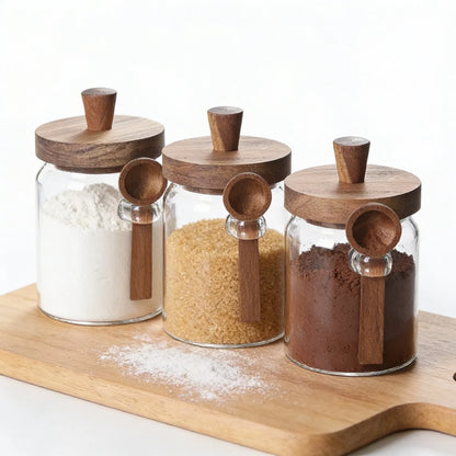 Premium Vorratsglas Set (3-teilig) mit Holzdeckel – Luftdichte Aufbewahrung für Küche