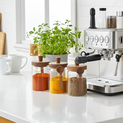 Premium Vorratsglas Set (3-teilig) mit Holzdeckel – Luftdichte Aufbewahrung für Küche