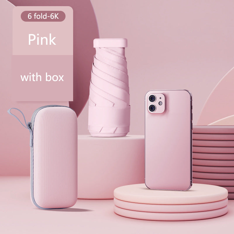 Compact pocket umbrella in pink with gift box
