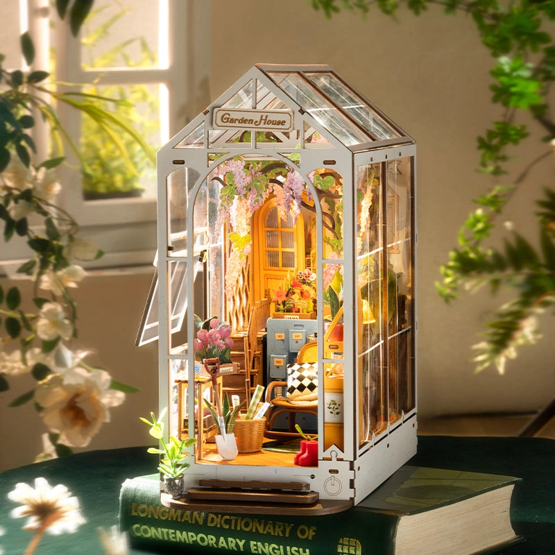 Garden House DIY book nook greenhouse wooden bookshelf insert with LED lighting