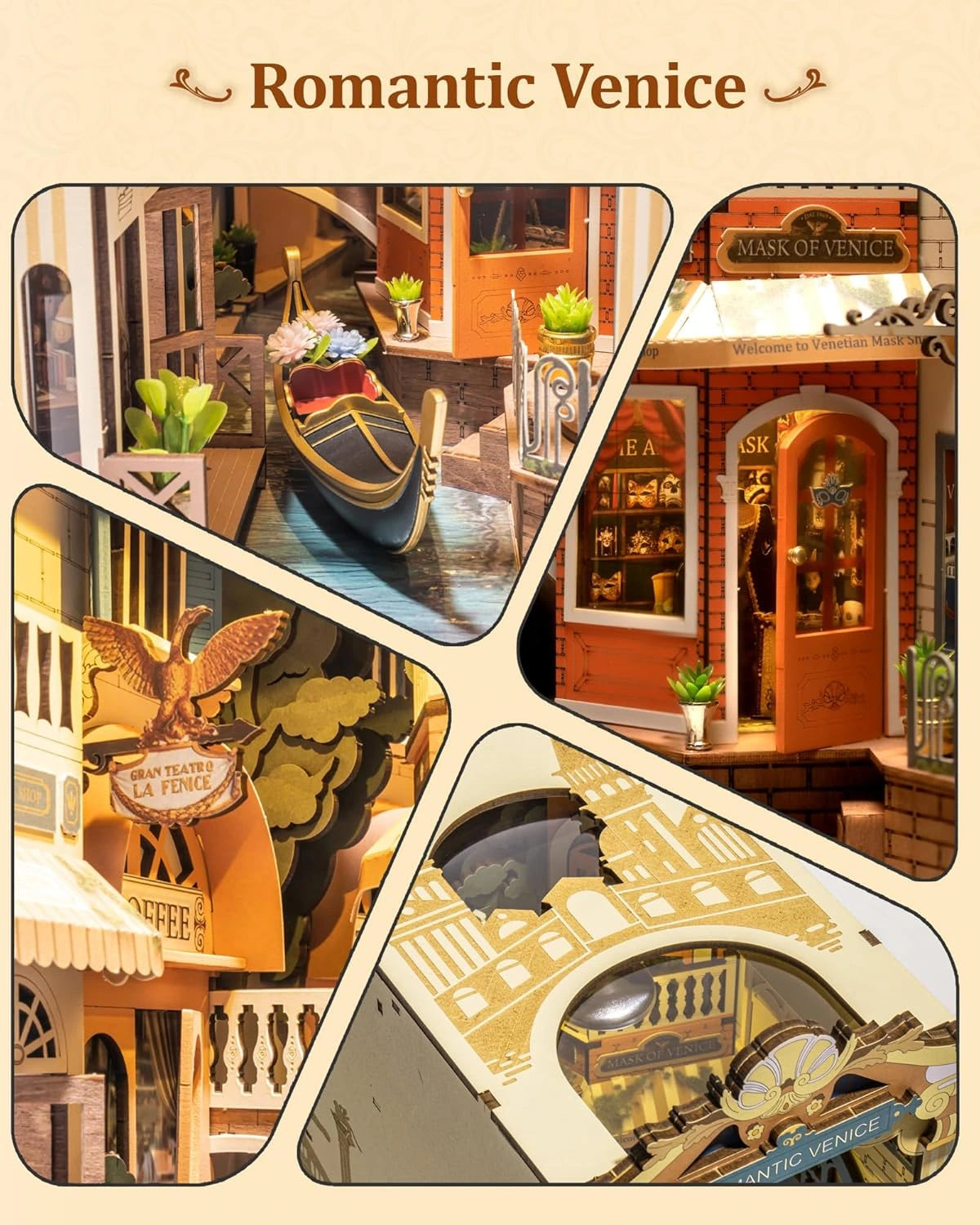 Romantic Venice DIY book nook wooden assembly kit parts