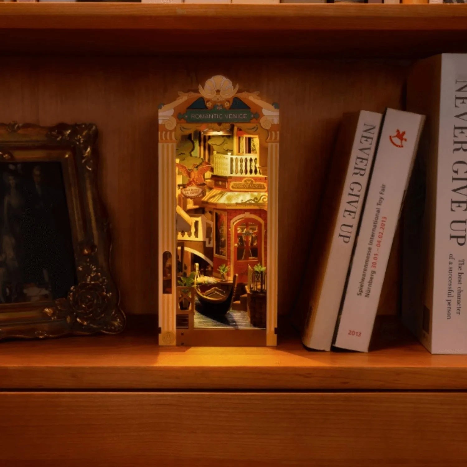 Romantic Venice DIY book nook wooden bookshelf insert with LED lighting