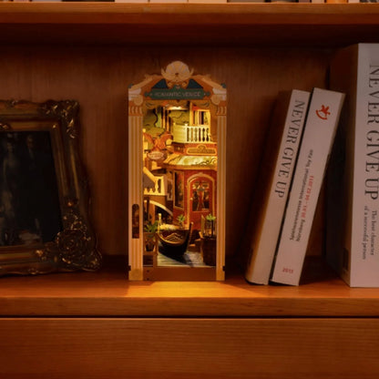 Romantic Venice DIY book nook wooden bookshelf insert with LED lighting