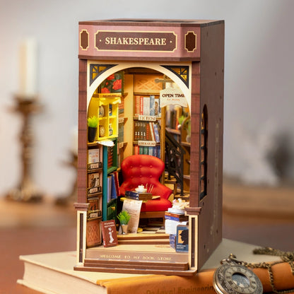 Shakespeare’s Bookstore DIY book nook vintage bookshop wooden bookshelf insert
