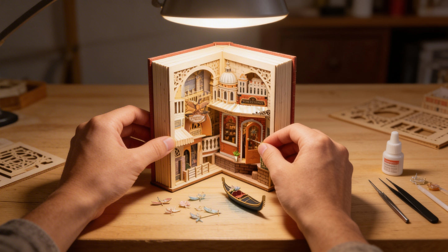 Lasergeschnittene Holzteile Venedig Book Nook DIY Set – passgenau