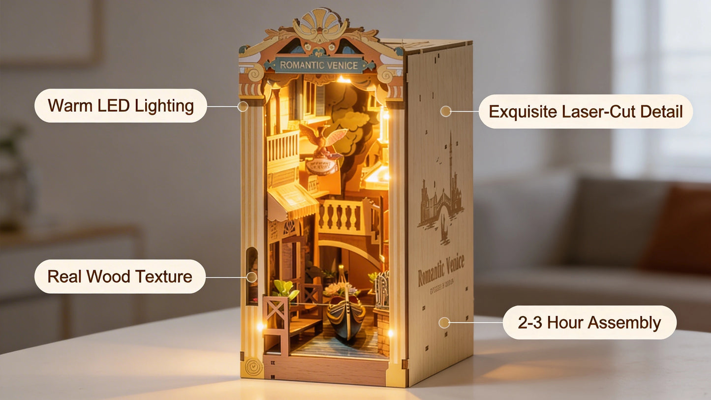 Venedig Diorama Book Nook aufgebaut im Bücherregal – Miniaturwelt